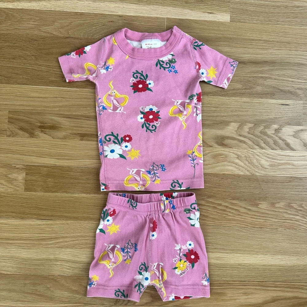Hanna Andersson Disney Rapunzel Size 2t Pink Floral Kids Pajama Set